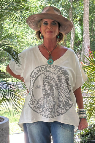 Jaded Gypsy Sioux City Graphic Top - Boho 100% Cotton High-Lo Tee