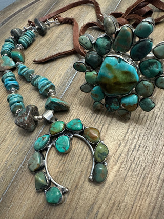 Rare Bird Turquoise Squash Blossom Navajo Necklace