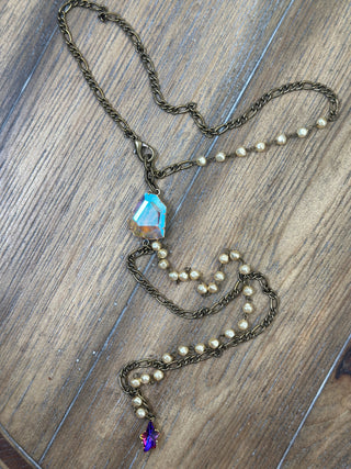 Mixed Metal and Pearl Lariat Necklace by Jaded Gypsy