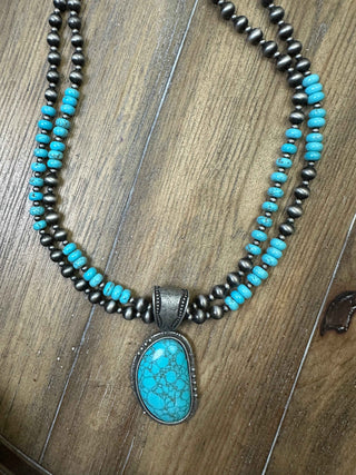 Turquoise and Navajo Pearl Beaded Necklace
