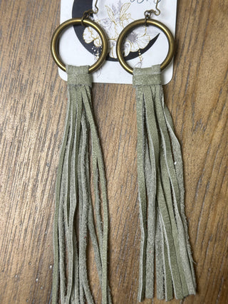 Jaded Gypsy Leather Fringe Disc Hoop Earrings