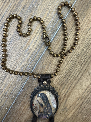 Jaded Gypsy Praying Woman Beaded Medallion Fringe Necklace