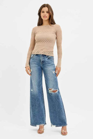RISEN Tummy Control Mid Rise Fit Wide Jeans