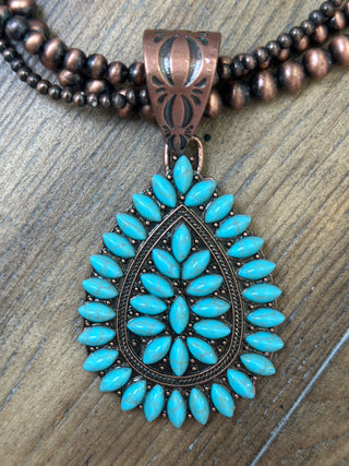 Chunky Turquoise Conch Teardrop Statement Necklace with Navajo Pearls
