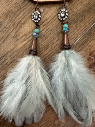 Rare Bird Pearl Crystal Feather Earrings Style 1