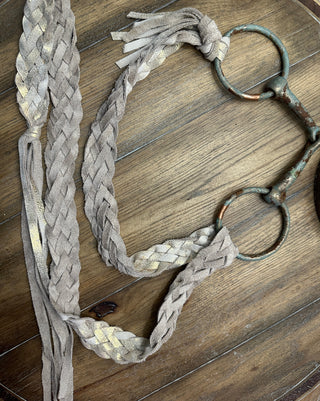 Rare Bird Snaffle Bit Cream and Gold Distressed Leather Belt