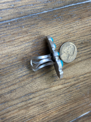 Turquoise Cabochon Triangle Cluster Ring | Adjustable Silver Western | Texas