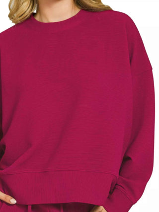 Zenana Ribbed Round Neck Pullover and Shorts Set