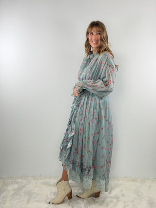 Whispering Blooms Artisanal Cotton Duster in Sky by Jaded Gypsy