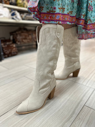 Prestone Faux Leather Embroidered Boots - White Lily Boutique