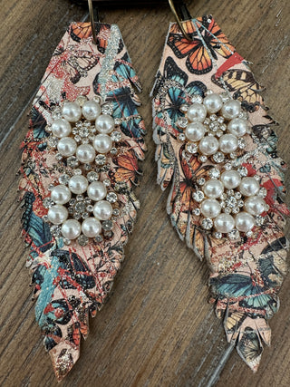 Rare Bird Pearl and Crystal Leather Leverback Earrings