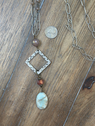 Handcrafted Amazonite Diamond Drop Wrap Necklace with Crystal and Copper