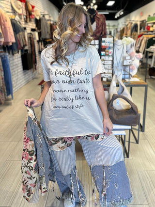 Be Faithful Tattered Design Tee Top Handcrafted