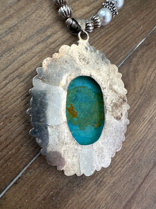 Rare Bird Turquoise and Pearl Statement Leather Necklace