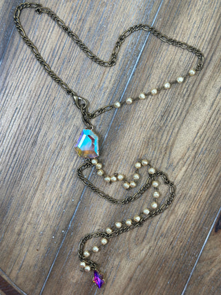 Mixed Metal and Pearl Lariat Necklace by Jaded Gypsy