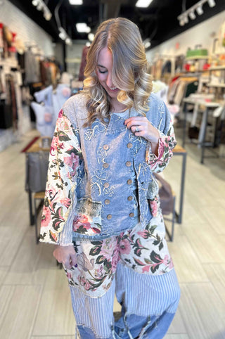 Vintage Patchwork and Crochet Chambray Jacket and Pants