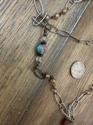 Handcrafted Amazonite Diamond Drop Wrap Necklace with Crystal and Copper