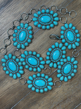 Turquoise Oval Conch Belt Adjustable Western Statement Belt