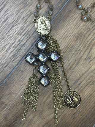 Mixed Media Rosary and Cross Necklace by Jaded Gypsy