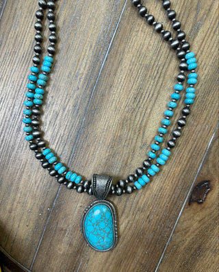 Turquoise and Navajo Pearl Beaded Necklace