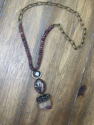 Jaded Gypsy Lilac Purple Geode and Natural Stone Bead Statement Necklace