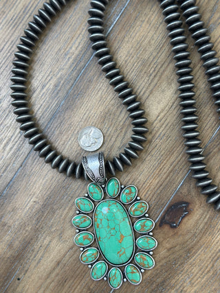 Chunky Turquoise Conch Pendant Necklace | Navajo Disc Pearl | Blue Green Texas