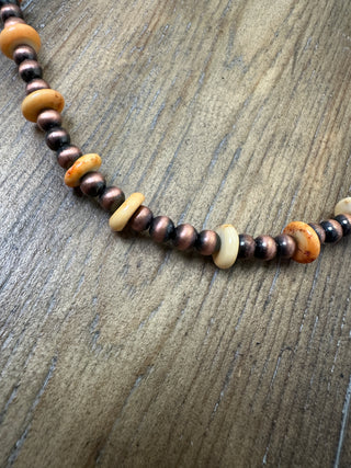 Coral Navajo Beaded Necklace in Copper