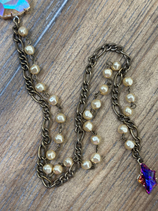 Jaded Gypsy Mixed Metal and Pearl Lariat Necklace