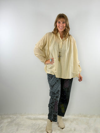 Jaded Gypsy Wander Softly Top Oatmeal