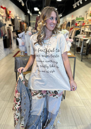 Be Faithful Tattered Design Tee Top Handcrafted