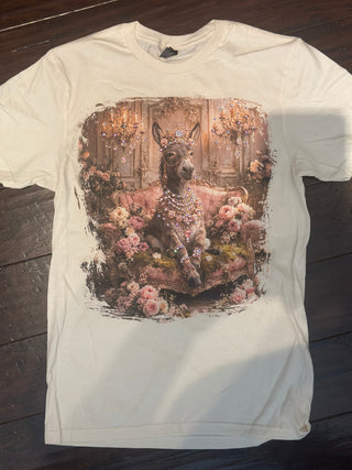 Donkey in Pink Flowers Graphic Tee