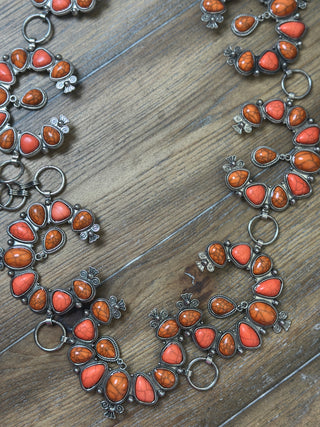 Orange Jasper Horseshoe Conch Belt Adjustable Western Statement Belt