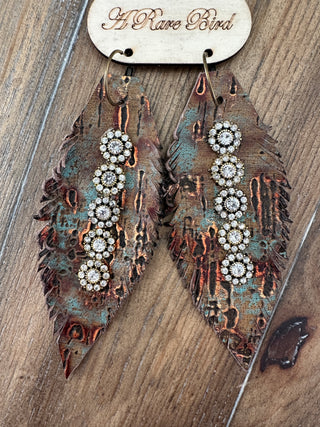 Rare Bird Leather Flower Crystal Station Hoop Earrings
