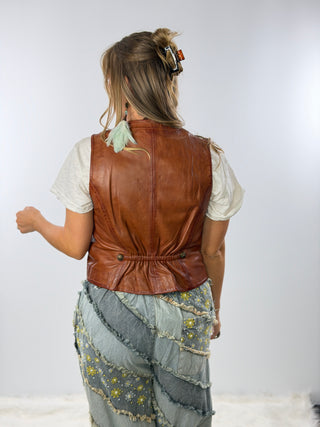Scully Lambskin Leather Snap Front Vest in Cognac