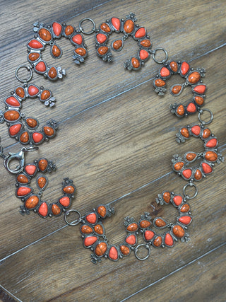 Orange Jasper Horseshoe Conch Belt Adjustable Western Statement Belt