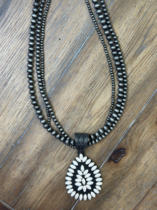 Chunky Turquoise Conch Teardrop Statement Necklace with Navajo Pearls