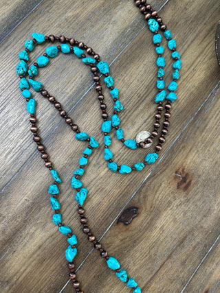 Chunky Turquoise Long Layering Wrap Necklace