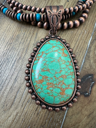 Turquoise and Copper Navajo Pearl Statement Pendant Necklace