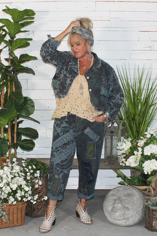 Jaded Gypsy Painted Clover Jacket – Vintage Emerald Artisan Cotton Outerwear