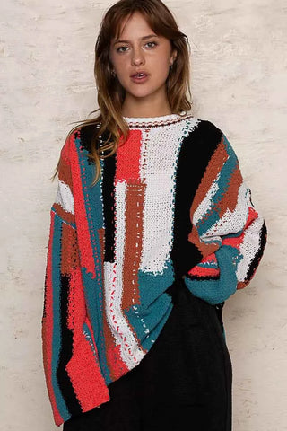 POL Color Block Round Neck Oversized Sweater