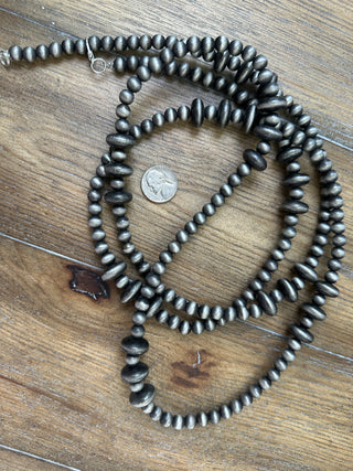 Navajo Pearl Design Long Layering Necklace in Silver and Copper