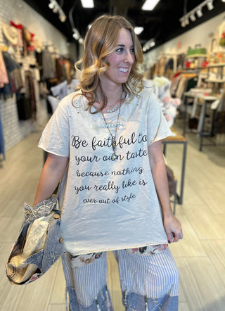 Be Faithful Tattered Design Tee Top Handcrafted