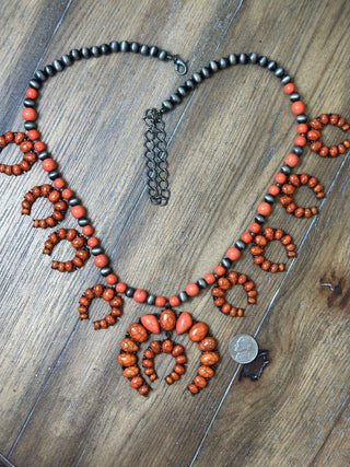 Horseshoe Medallion Squash Blossom Necklace with Navajo Pearls