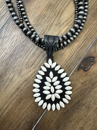 Chunky Turquoise Conch Teardrop Statement Necklace with Navajo Pearls