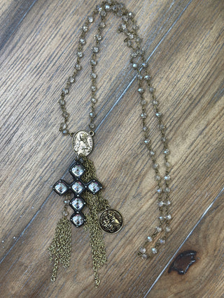 Mixed Media Rosary and Cross Necklace by Jaded Gypsy
