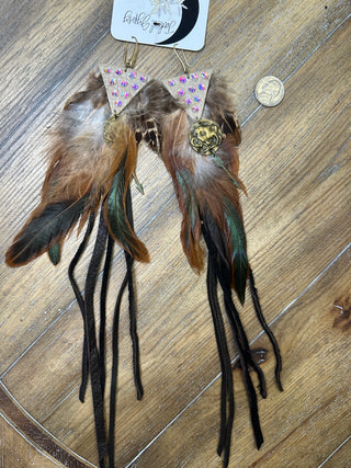 Feather and Leather Fringe Western Earrings by Jaded Gypsy