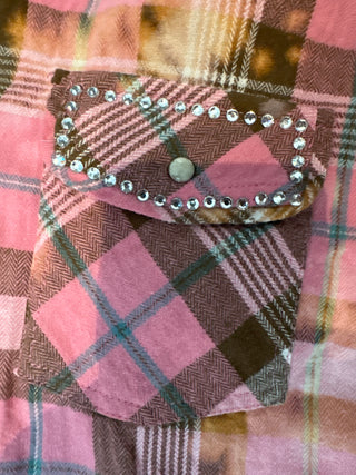 Embellished Rare Bird Pink Plaid Snap Top