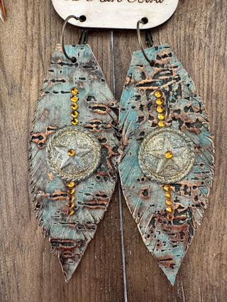 Rare Bird Leather Gold Star Crystal Earrings