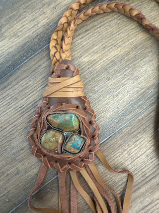 Rare Bird Triple Turquoise Amulet Braided Leather Necklace