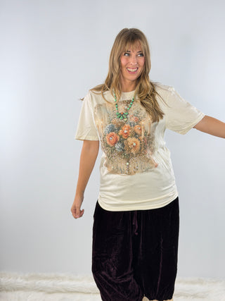 Peach and Blue Chandelier Jeweled Graphic Tee